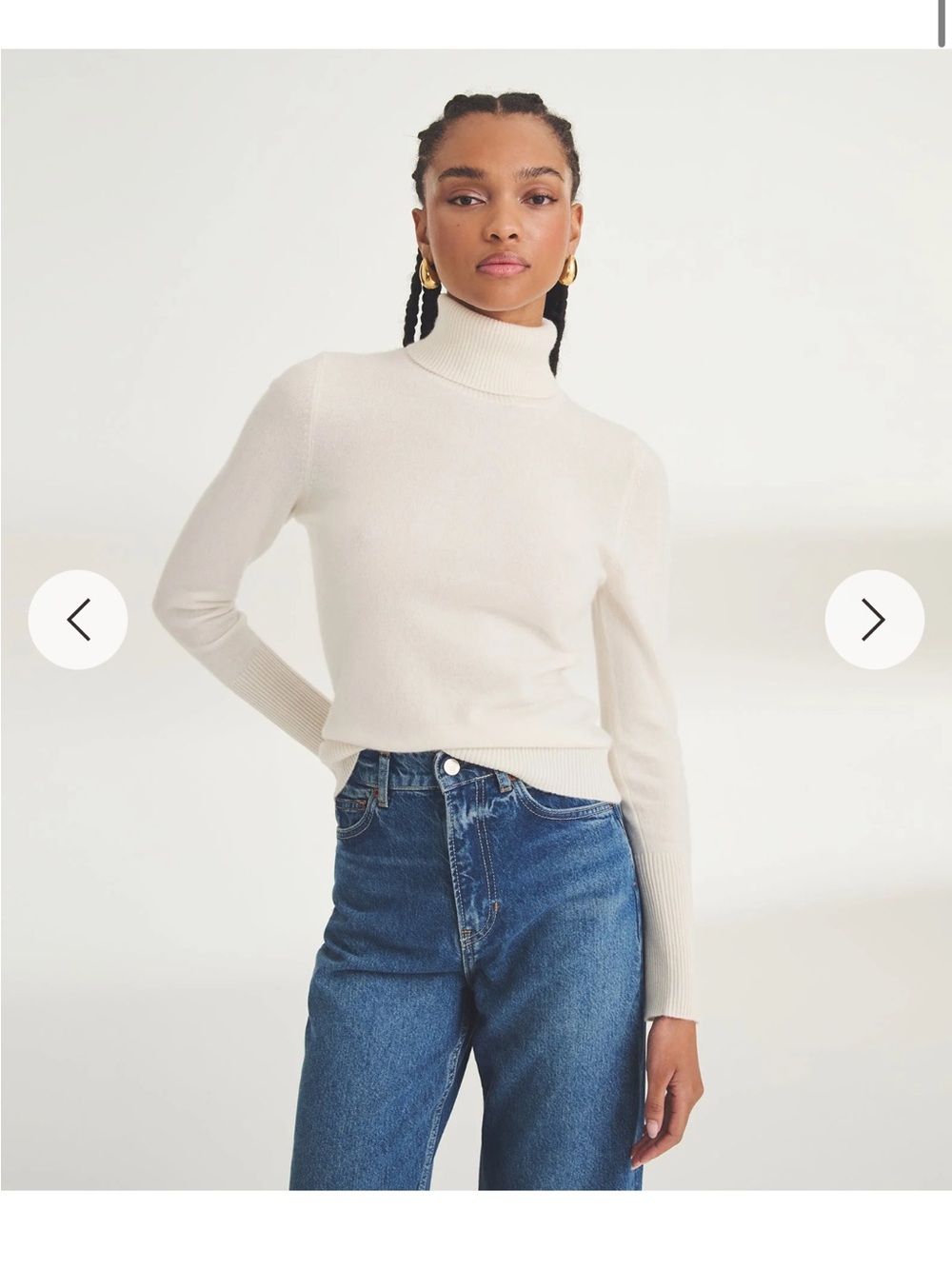 Cashmere Cream Turtleneck Rib-Trim Sweater